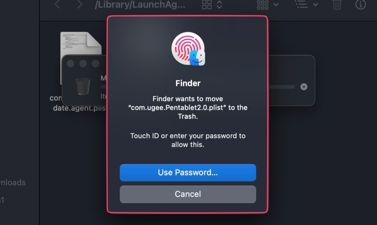 authenticate using password or touch id